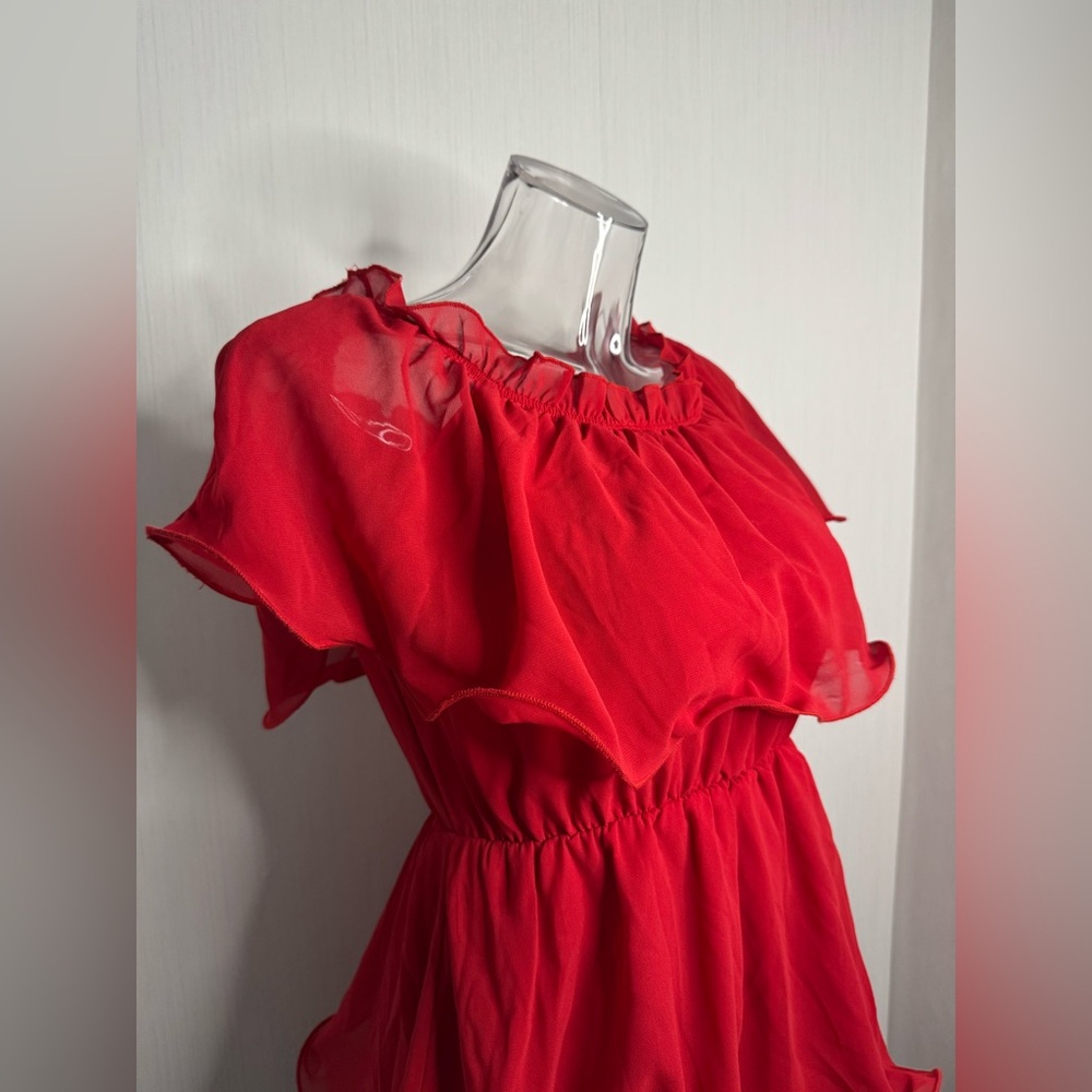 Pretty Little Thing Red Ruffle Dress. Size 4. No flaws noted. So cute! - Picture 5 of 7